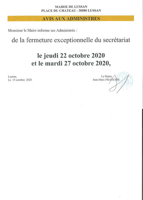 Fermeture exceptionnel du secrétariat